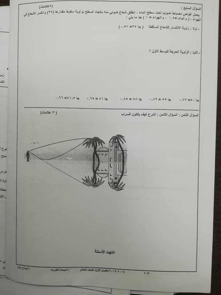 Mjc4ODMyMQ404026 بالصور نموذج A وكالة امتحان الفيزياء النهائي للصف العاشر الفصل الاول 2018